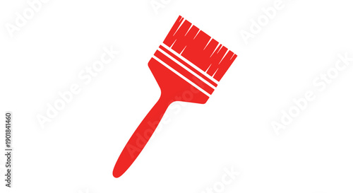 Red Paintbrush with White Stripes on Handle.