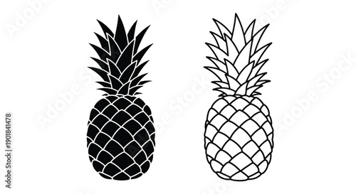 Two stylized pineapple illustrations in black and white