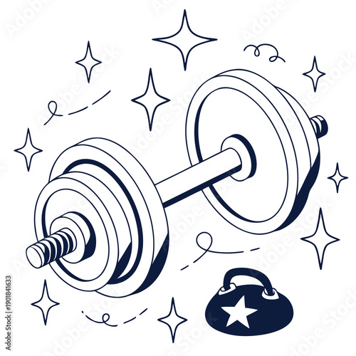 A pair of dumbbells with a weight plate and a collar on a white background Vector