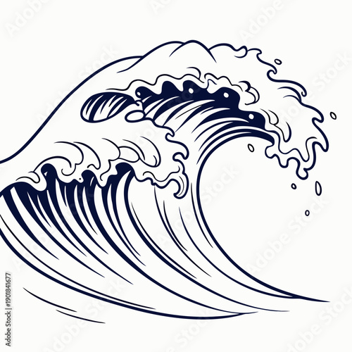 A powerful wave crashes against the shore in a dramatic display of nature's force Vector
