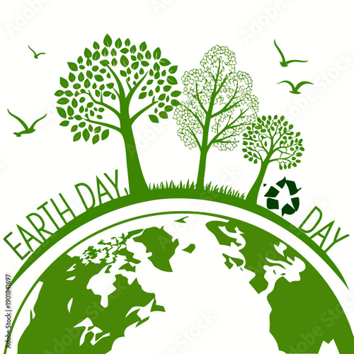 Celebrating earth day with vibrant green trees and animals on a globe Vector