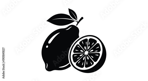 Black and white illustration of a lime with a sliced half