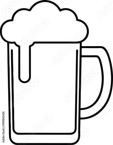 Ale mug line art with frothy foam outline beer drink