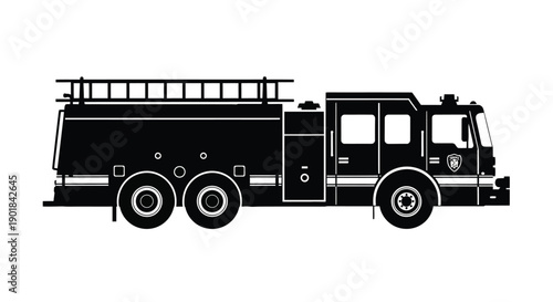 A black silhouette of a classic american fire engine side view