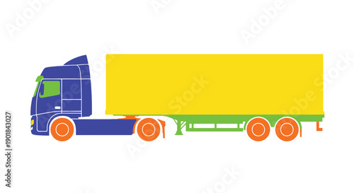 Simplified illustration of a blue tractor and yellow freight trailer