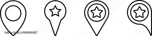 Navigation and location pin icons set, GPS map pointer, direction symbols, tracking.