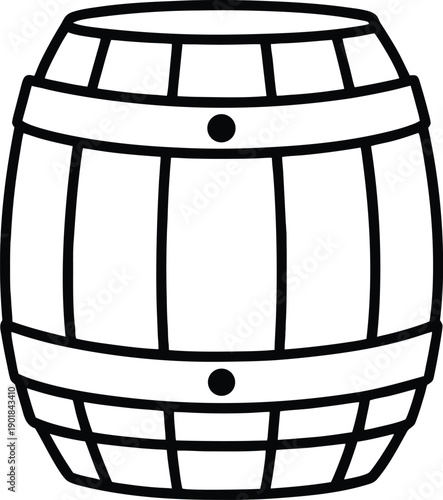 Wooden beer barrel line art with metal bands and staves