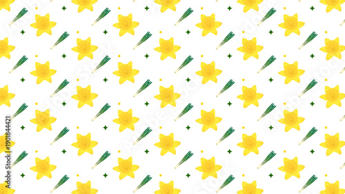 Traditional Leek and Daffodil Flower Illustration in a Seamless Pattern for St. David's Day