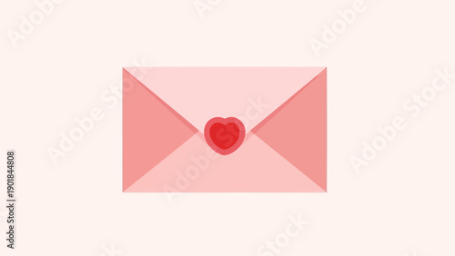 Pink Envelope with Red Heart Seal - Love Letter, Valentine's Day Icon