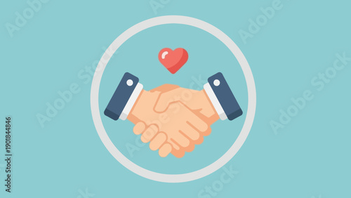 Handshake with heart icon symbolizing partnership, trust, and agreement