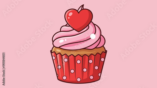 Sweet Valentine Cupcake with Heart Decoration
