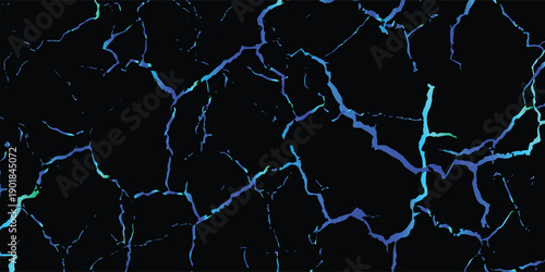 Abstract Neon Green Cracked Ground Texture with Black Veins Grunge