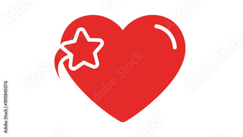 Red Heart Icon with Star Accent - Love, Care, Favorite Symbol