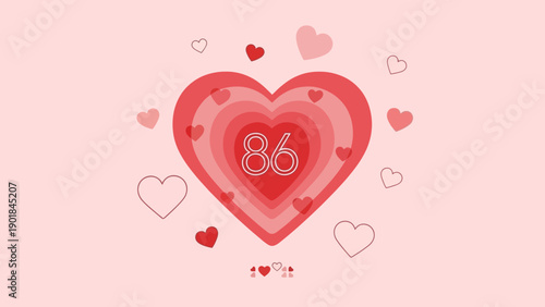 Layered Hearts with Number 86, Valentine's Day, Love Concept