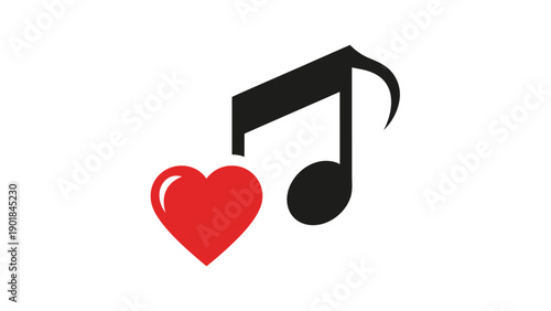 Red Heart Symbol Next to Musical Note Icon, Love Music Concept