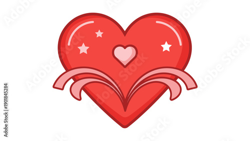 Red Heart Icon with Stars and Swirls - Love Symbol