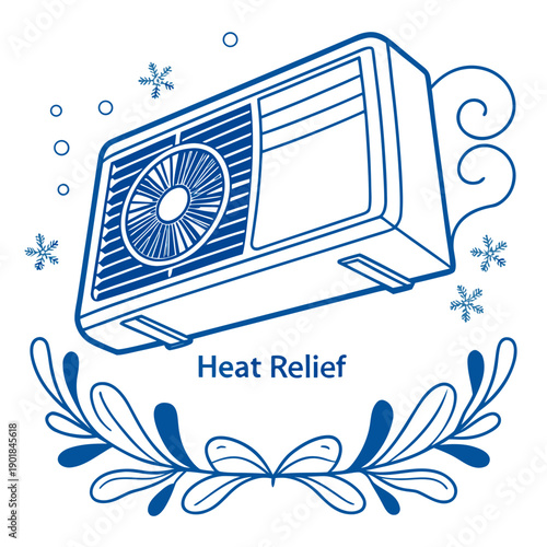 A beautifully designed heat relay system with intricate blue decorative elements Vector