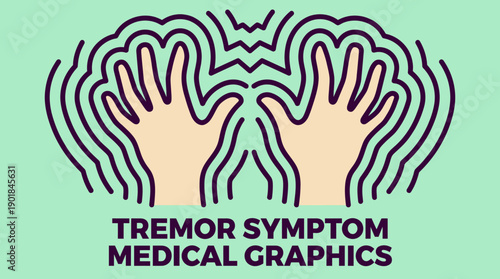 Tremor Symptom Graphic: Illustration of Shaking Hands Representing Parkinson's Disease, Essential Tremor, or Neurological Movement Disorder.
