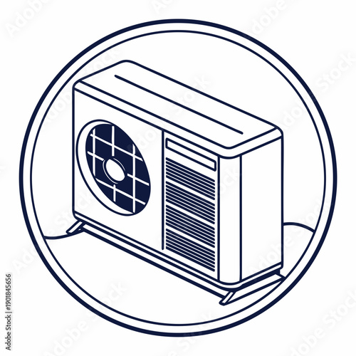 A modern air conditioning unit mounted on a wall inside a home. Vector