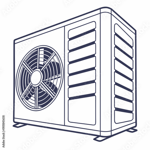 Modern air conditioning unit mounted on the exterior of a building. Vector