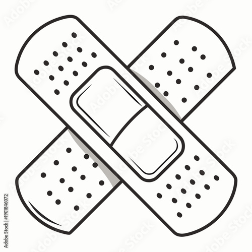 Two adhesive bandages crossed over each other in an 'x' formation. Vector