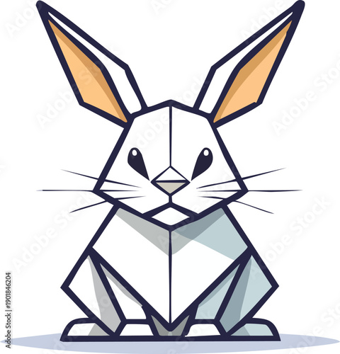 Origami rabbit icon, line art, sharp angles, clean icon design