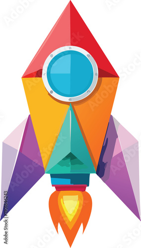 Origami rocket icon, folded geometry, modern tech icon
