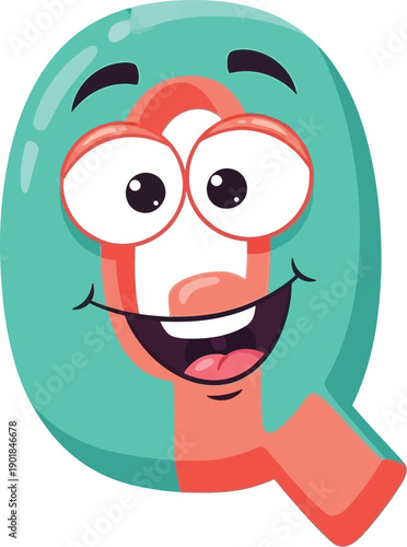 Cartoon letter Q with a happy face, ideal for children's education