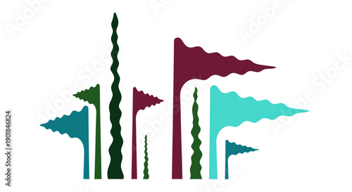 Vibrant abstract plant shapes in modern art style