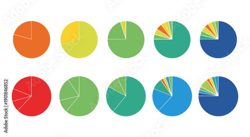 Collection of colorful pie charts for data visualization