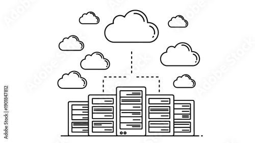 Professional cloud computing network server infrastructure for corporate data storage and modern information technology business branding resources.