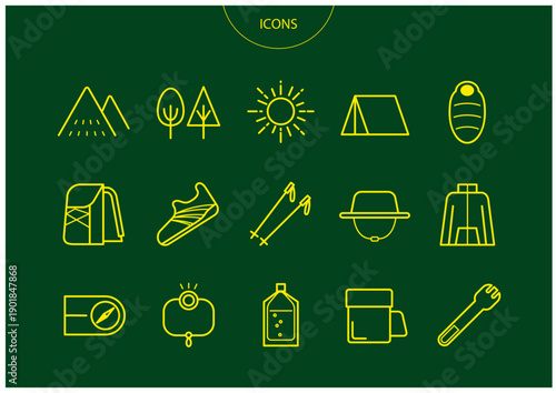 登山　アイコン ピクトグラム　ベクター イラスト　セット