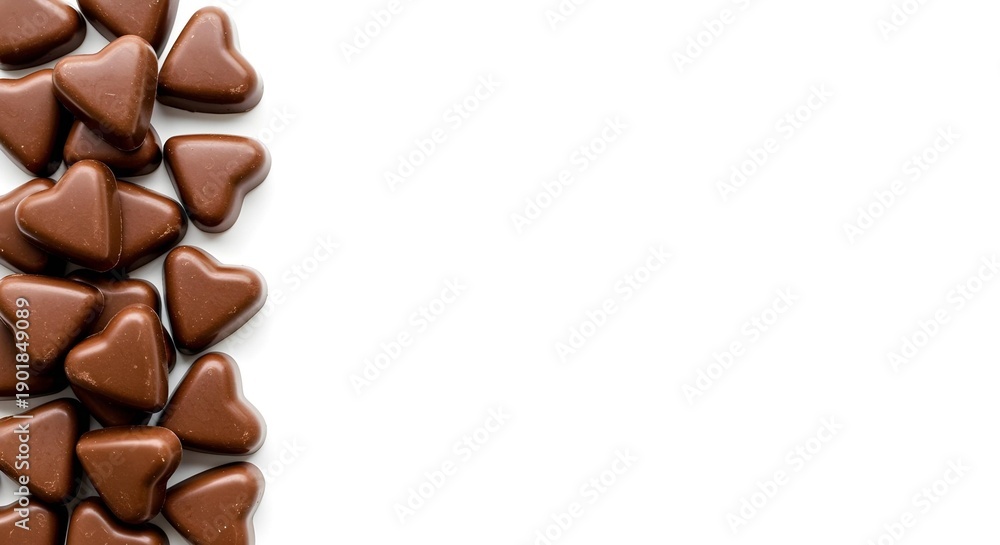 Fototapeta premium Heart Shaped Chocolates Isolated on White Background with Copy Space