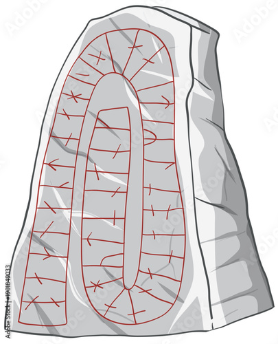 Ancient Viking Runestone Vector Illustration with Red Inscribed Symbols