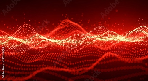 Abstract Red Wavy Dotted Lines Background with Glowing Effect.