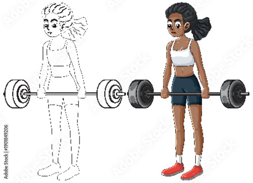 Female Athlete Performing Deadlift with Barbell in Vector Style