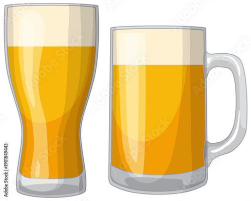Vector Illustration of a Tall Beer Glass and a Large Mug