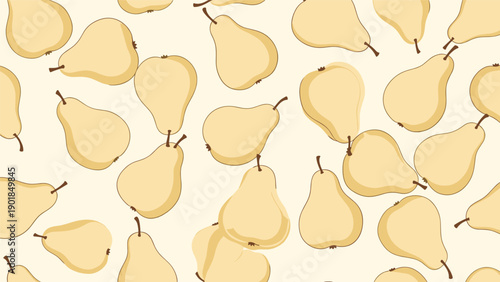 Seamless pattern featuring ripe yellow pears scattered across a light cream background creates a fresh and fruity aesthetic for designs.