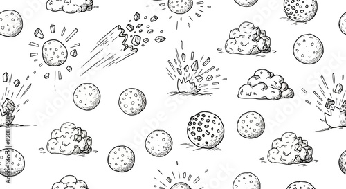 Creative Sketches of Explosive Balls in Dynamic Patterns