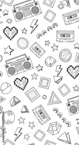 Creative Illustration of Retro Music Elements with Fun Patterns
