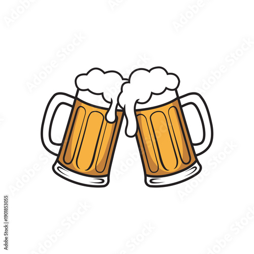 Cheers Beer Mugs Vector Illustration | Clinking Beer Glasses Icon for Party & Celebration