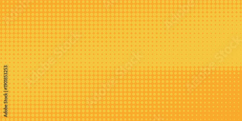 Yellow halftone pattern. Retro comic gradient background. Bright orange pixelated dotted