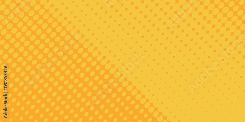 Yellow halftone pattern. Retro comic gradient background. Bright orange pixelated dotted