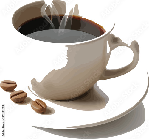 A steaming cup of black coffee served in a white cup