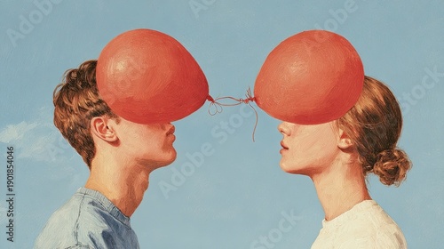 Wallpaper Mural Conceptual portrait of a couple facing each other with balloon heads representing emotional exchange delicacy and the invisible threads connecting human relationships Torontodigital.ca