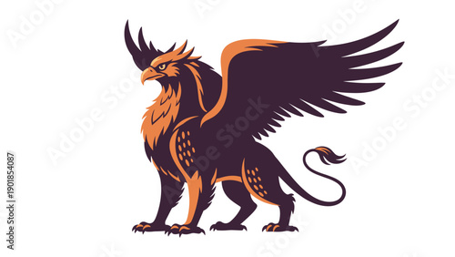 Majestic mythical griffin creature illustration with powerful wings, vector graphic design element