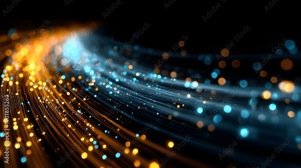 Fototapeta premium Abstract digital art of flowing light trails and data streams in vibrant colors.
