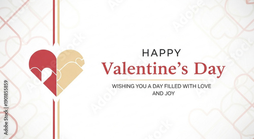 Valentine's day greeting card with interlocking hearts and joyful wishes on white background