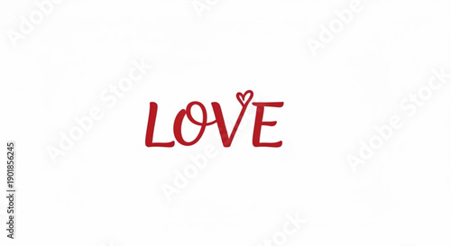 Red love text with heart on white background symbolizing affection and romance