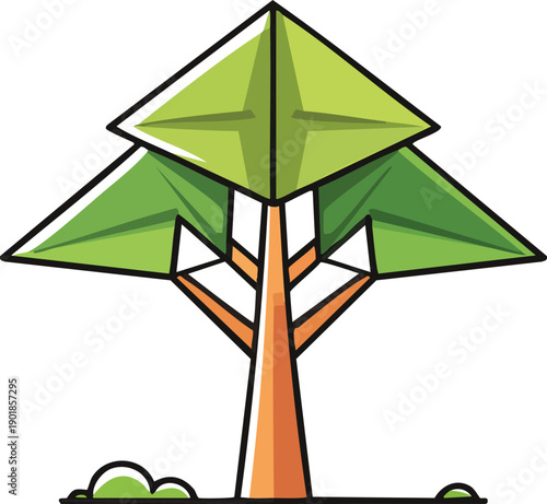 Origami tree icon, angular folds, outline vector, eco icon set style